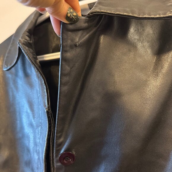 Stefanel 100% Leather Long Coat – Black Minimalist Women’s Jacket, Y2K / 90s - Picture 9 of 10